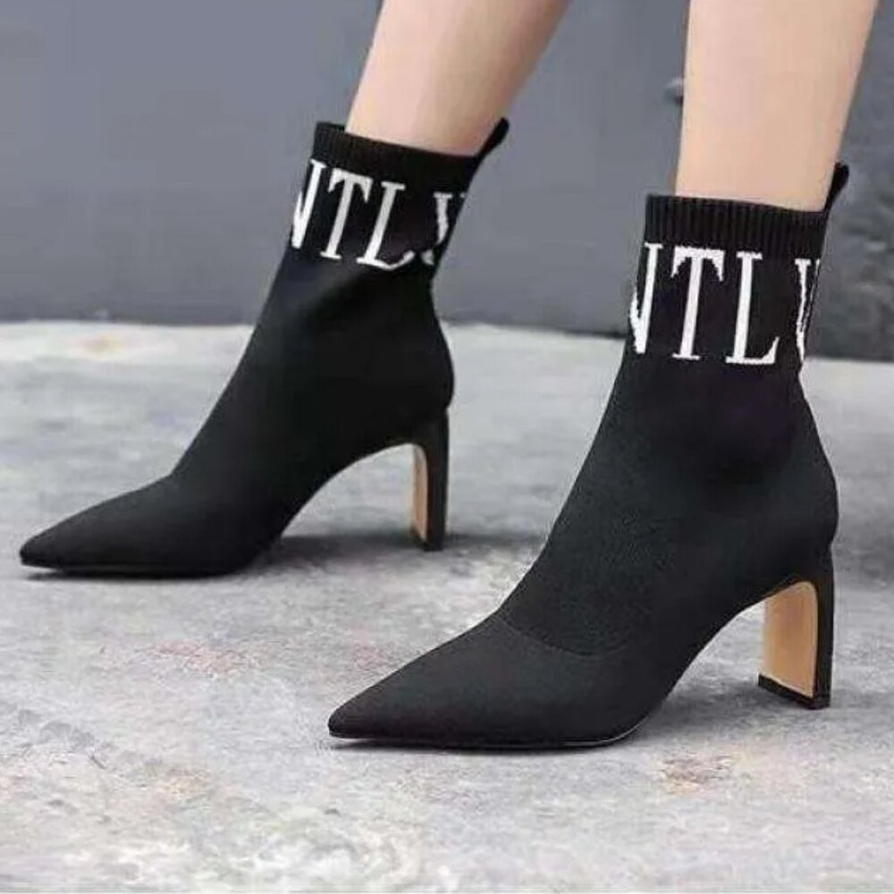 Women's Knitted Boots: High-Top, Comfort Lining, Thick Heel, Pointed Toe